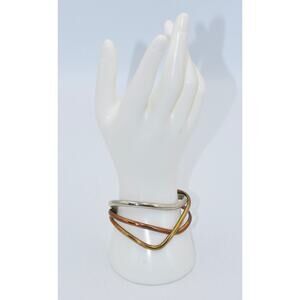 Vintage Reneé Lepre Tri-Color Cuff Bracelet - Modernist Metal Cuff Bracelet